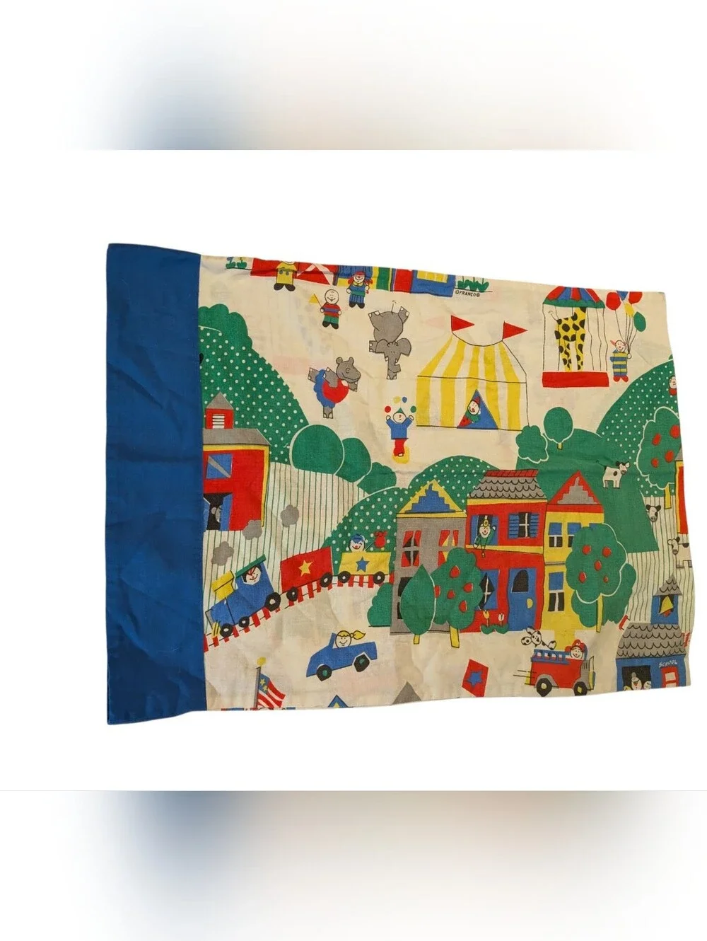 Vintage Franco Retro Circus Theme Kids Pillowcase Carnival Tent Elephants Circus